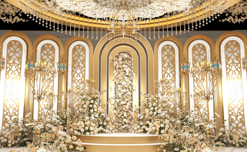 沙依巴克香槟色调婚礼堂效果展示
